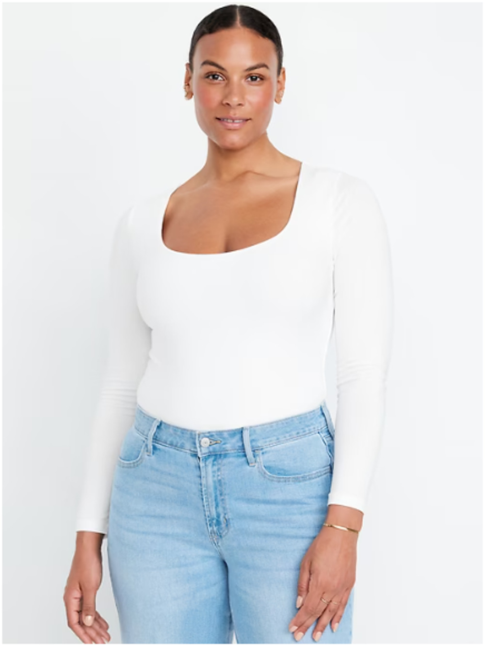 Old Navy Womens Double-Layer Bodysuit Long Sleeves White Size XL NWT